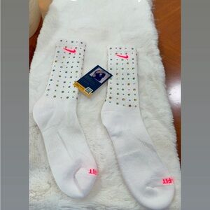 Nike White Crew Socks with Pink and Green Accents